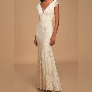 Lulus Icing on the Cake White Lace Short Sleeve Maxi Dress